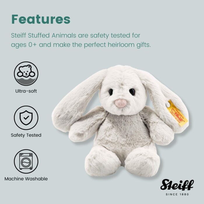 Steiff Hoppie Hase 18 cm hellgrau, Plüschtier Hase mit Schlappohren, Soft Cuddly Friends, flauschiges Stofftier zu – Bild 3