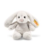 Steiff Hoppie Hase 18 cm hellgrau, Plüschtier Hase mit Schlappohren, Soft Cuddly Friends, flauschiges Stofftier zu